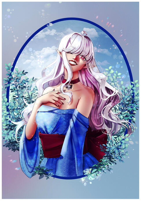 Halfbody + detailed background